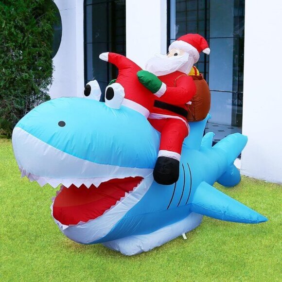 🆕8.8 FTChristmas Inflatable Santa Riding Shark Outdoor Blow Up Yard Decoration - Picture 8 of 8